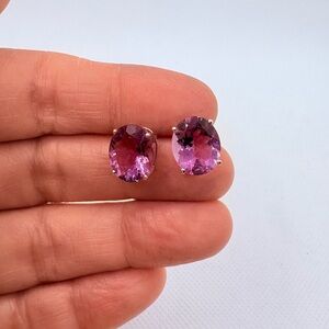 Vintage 14k White Gold Large Oval Amethyst Stud Earrings 2.7gm Stunning Purple
